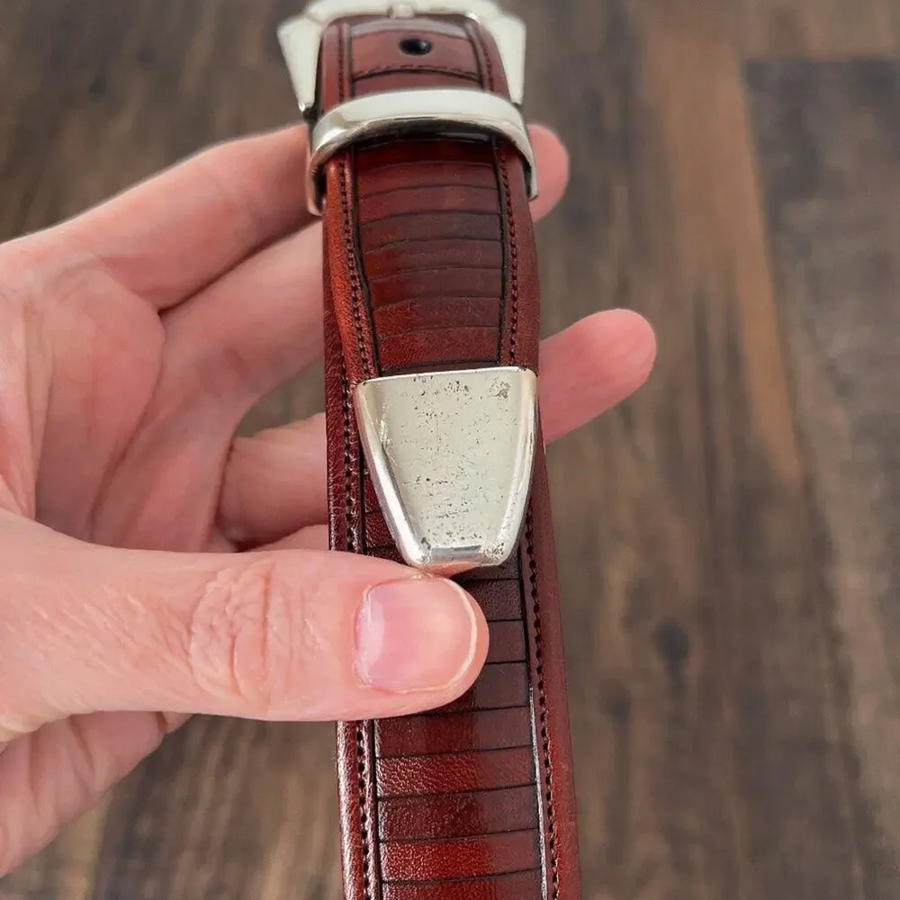 Mezlan Leather Belt Western Classic Paneled Made in Spain Mens Size 40 Brown Red